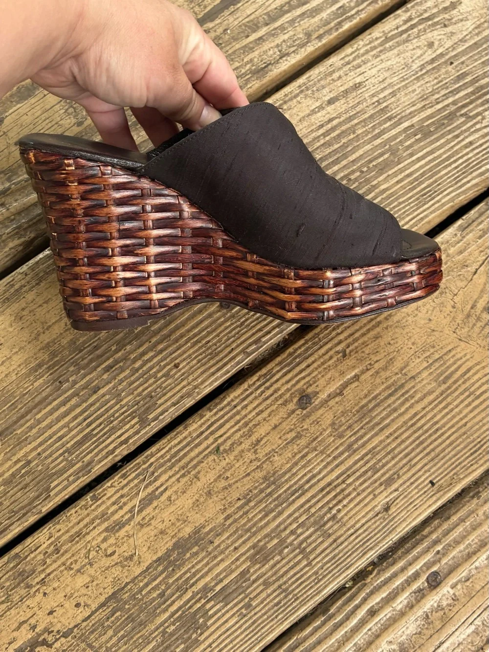 Rare Vintage Charles Jourden Pair Woven Basketweave Wedge Mules Spain- 7.5
